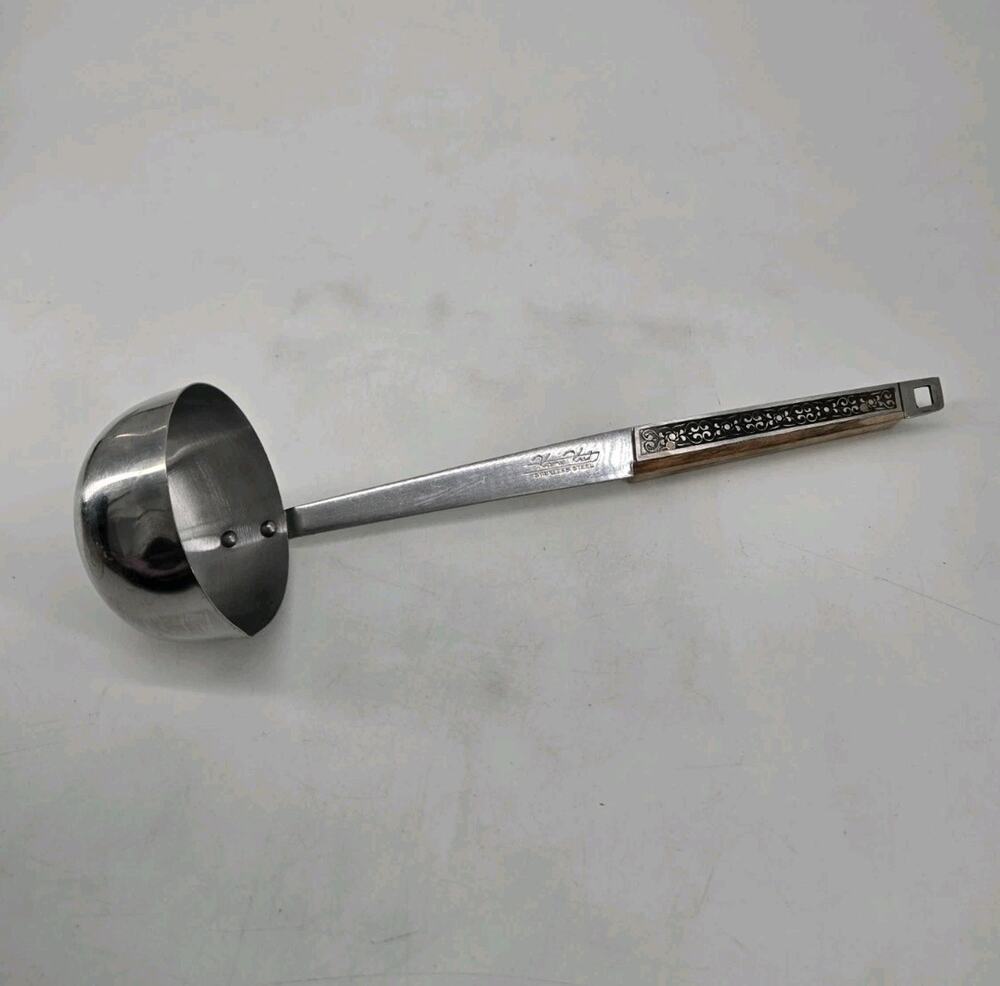 Vtg 1950s Kane Kut Stainless Steel And Wood Soup Ladle 12 Inch